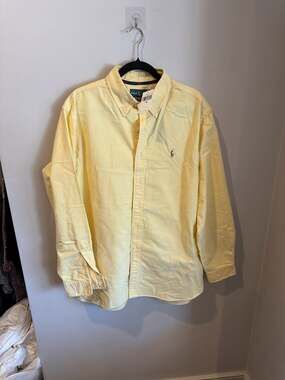 Ralph Lauren Classic Fit Yellow Oxford Long Sleeve Button Down Shirt XL vintage